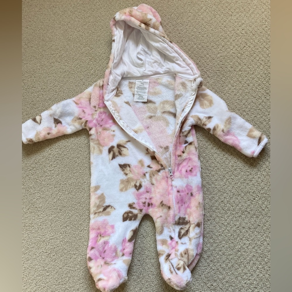 Laura Ashley baby girl, 0-3 month pink baby girl cold weather bodysuit
